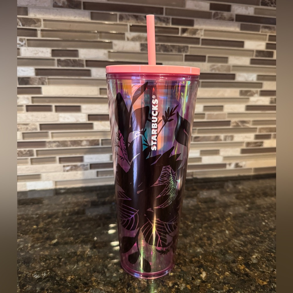 Starbucks Tumbler - Iridescent pink with flowers